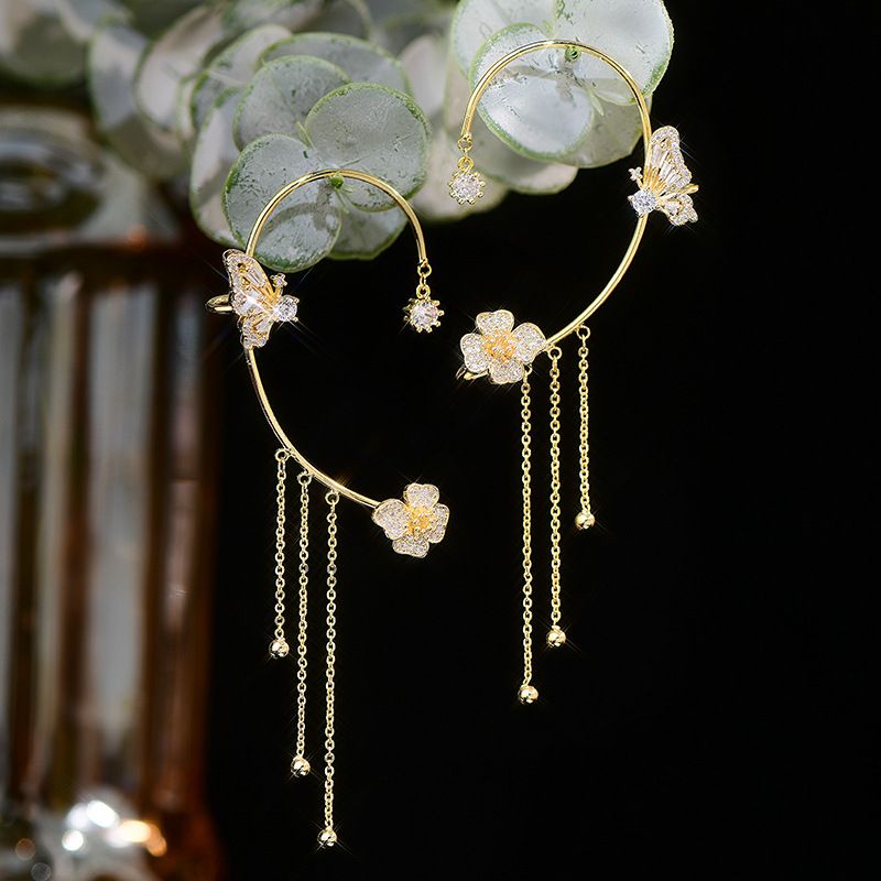 Moda Flor Mariposa Aleación Embutido Diamantes De Imitación Mujeres Pinzas Para Las Orejas 1 Pieza