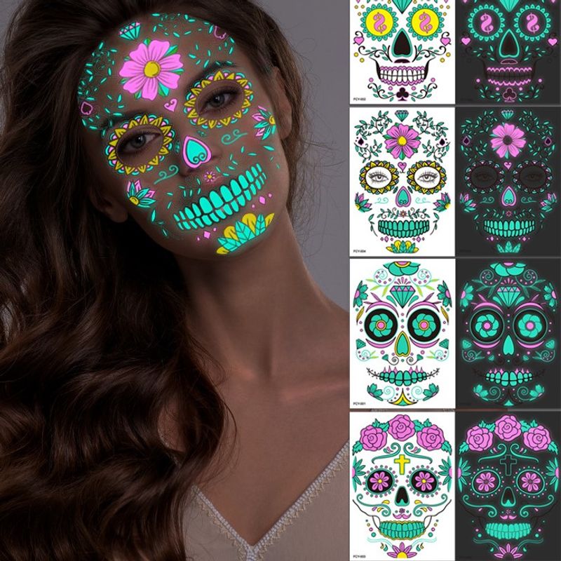 New Funny Halloween Double Color Luminous Tattoo Stickers Face Pasters