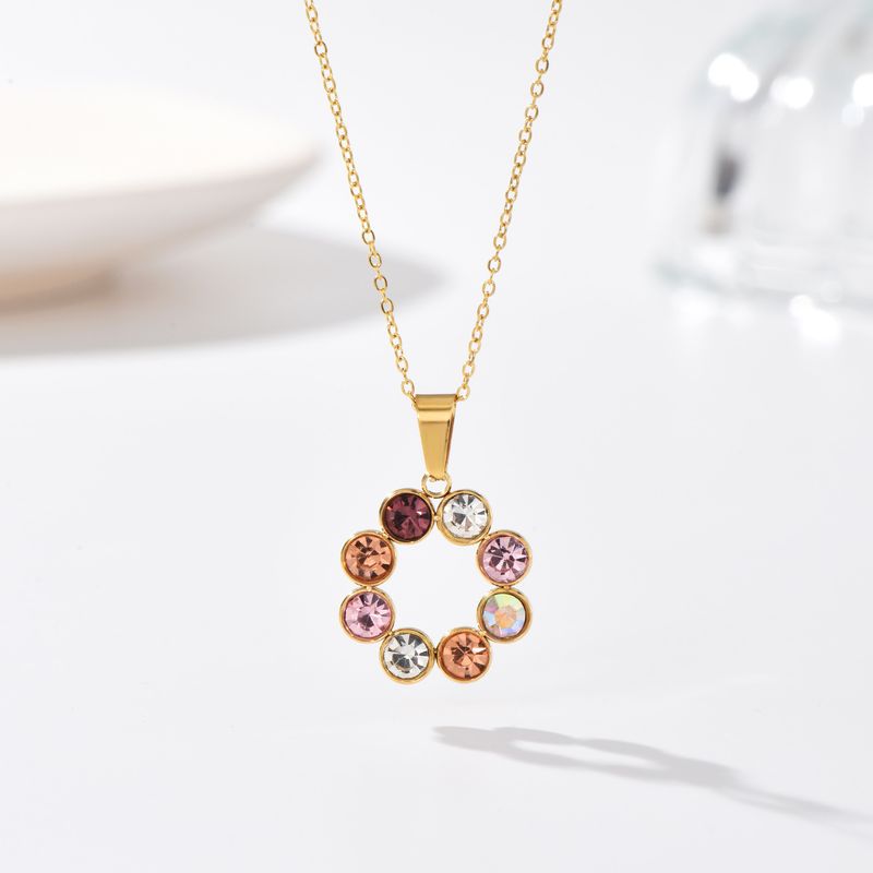 Simple Style Circle Stainless Steel Inlay Zircon Pendant Necklace