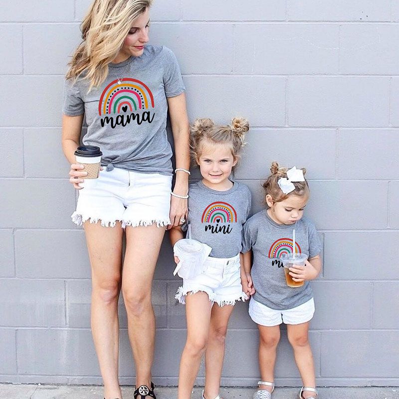 Fashion Letter Rainbow Cotton Printing Family Matching Outfits
