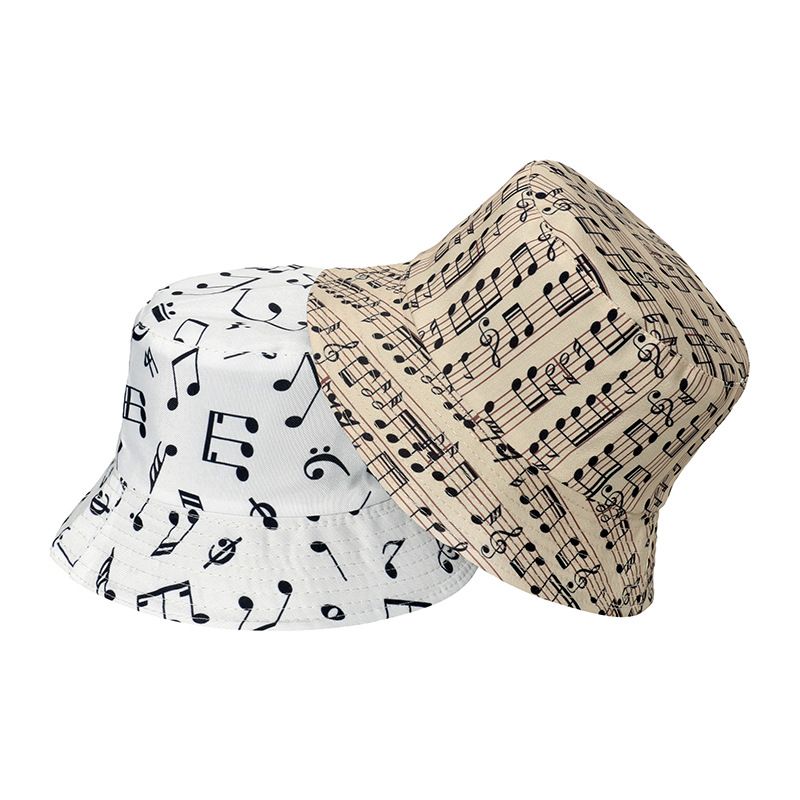 Unisex Fashion Notes Sewing Flat Eaves Bucket Hat