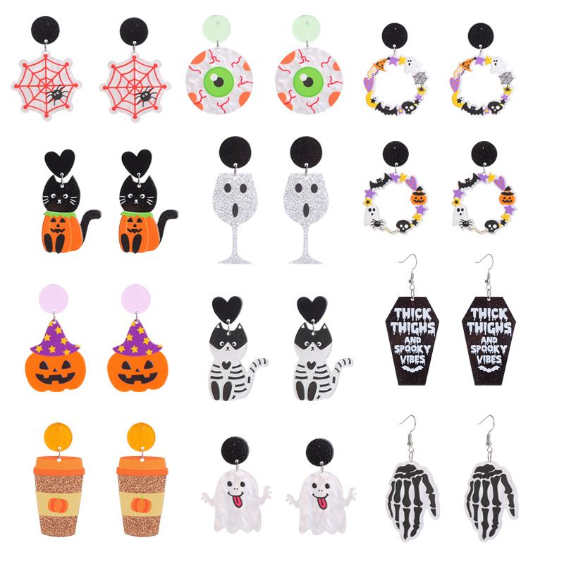Fashion Pumpkin Letter Ghost Patchwork Arylic Earrings