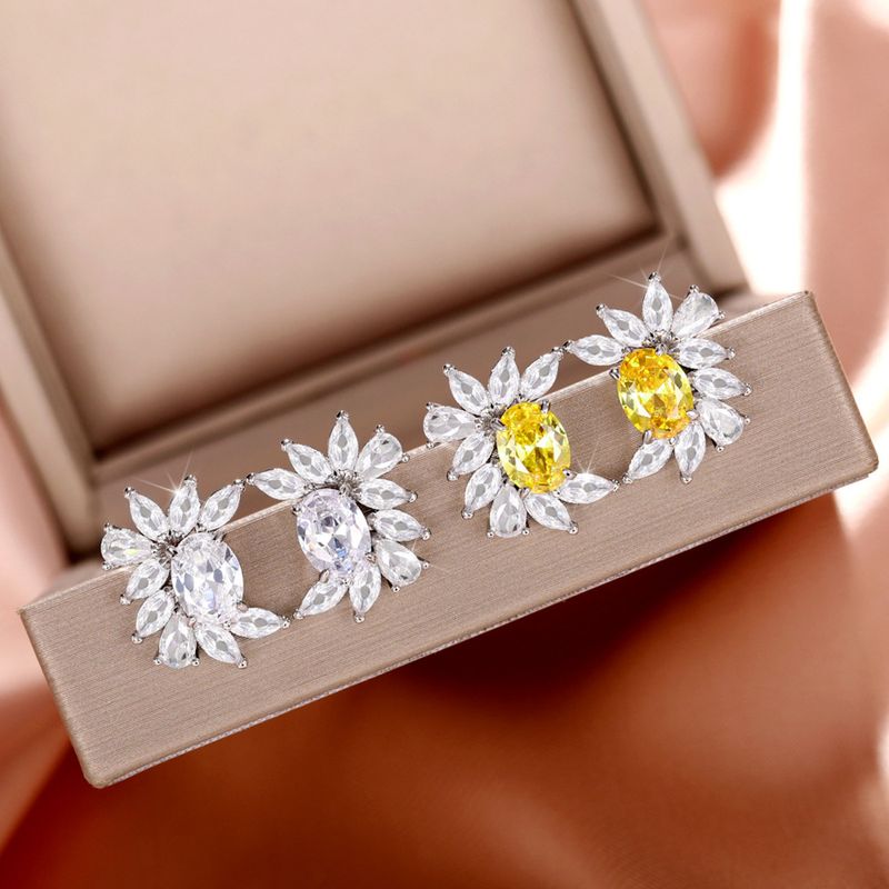 Fashion Flower Copper Ear Studs Inlay Zircon Copper Earrings