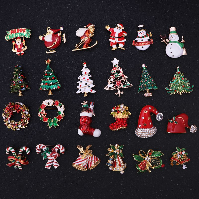 Cute Christmas Hat Christmas Tree Santa Claus Alloy Inlay Rhinestones Unisex Brooches