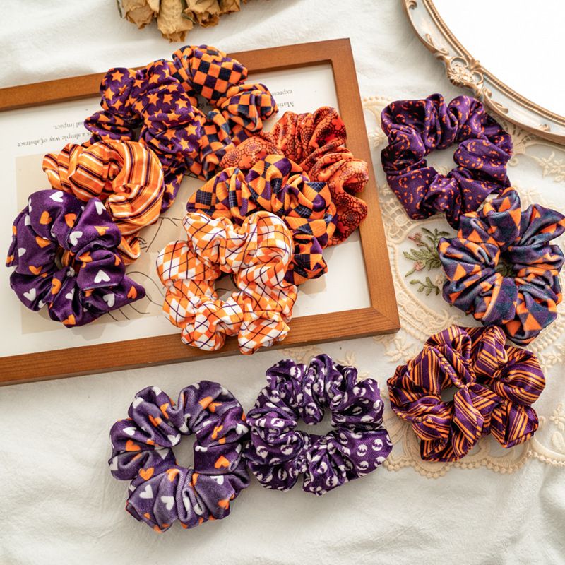 Fashion Pumpkin Heart Shape Flannel Printing Hair Tie