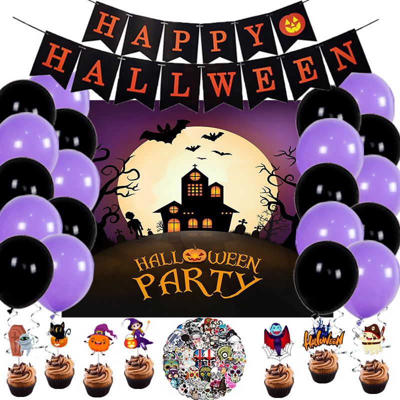 Halloween Pumpkin Cat Emulsion Party Flag Balloons Cake Decorating Supplies