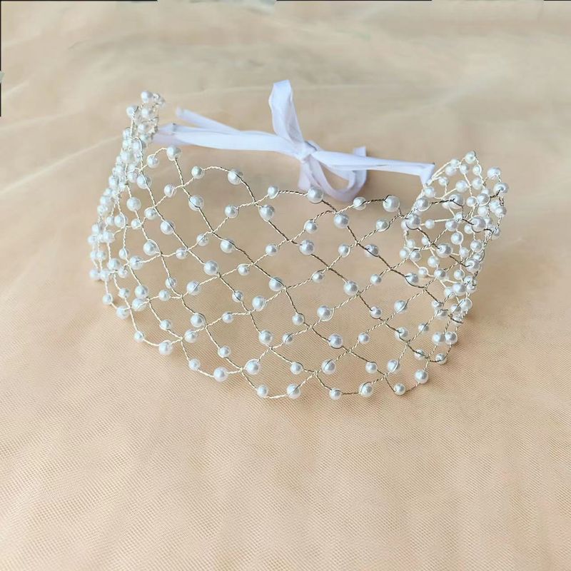 Women'S Fashion Solid Color Iron Pearl Hair Band