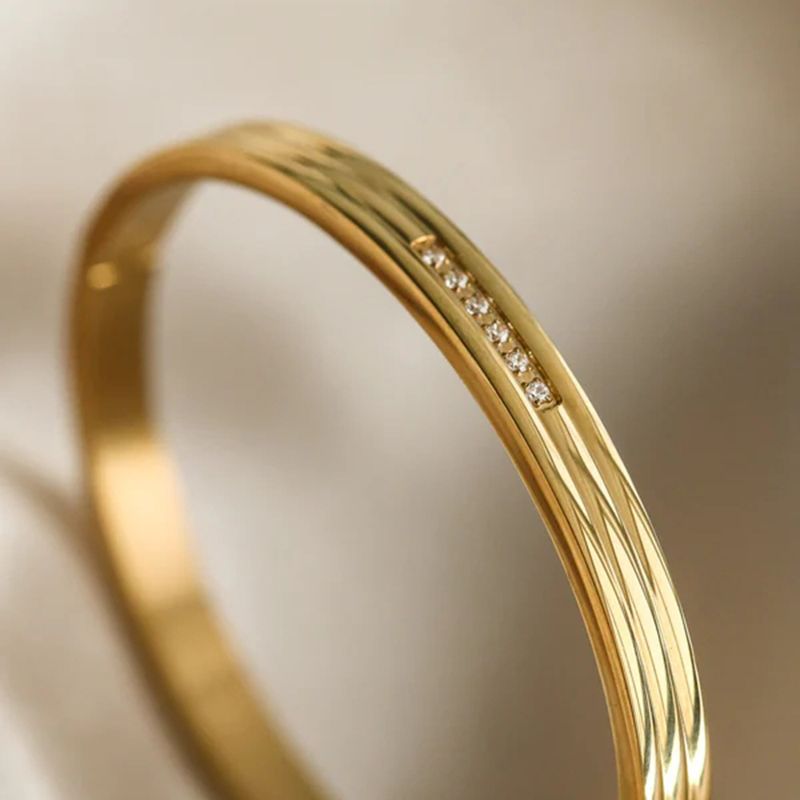 Fashion Simple Style Geometric Stainless Steel Bangle Inlaid Zircon Zircon Stainless Steel Bracelets