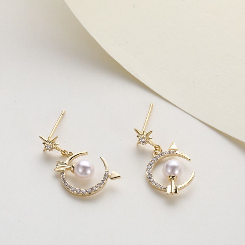 Fashion Starry Sky Copper Artificial Rhinestones Artificial Pearls Drop Earrings 1 Pair