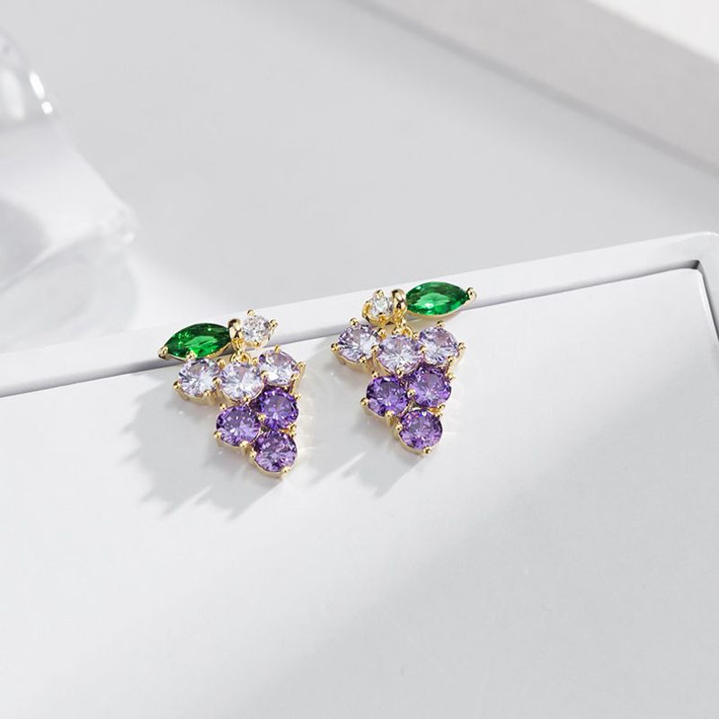 Simple Style Grape Alloy Gold Plated Rhinestones Women's Ear Studs