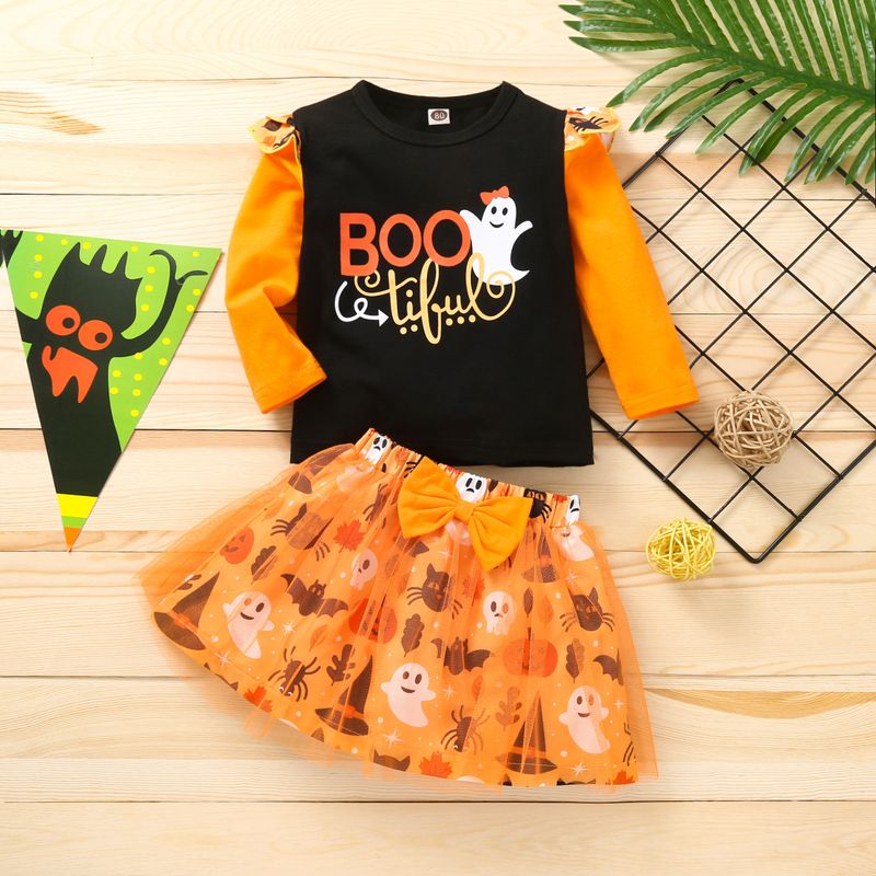 Halloween Mode Halloween-muster Baumwollmischung Mädchen Kleidung Sets