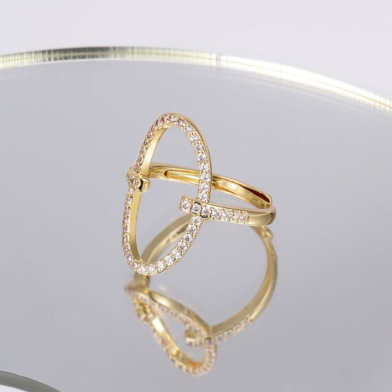 Fashion Oval Copper Open Ring Gold Plated Zircon Copper Rings 1 Piece