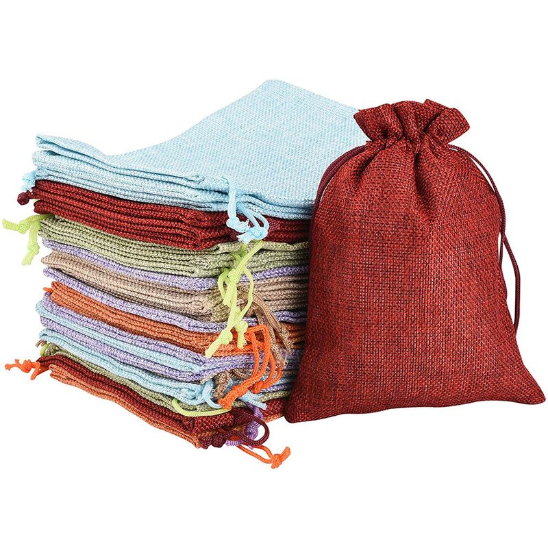 Basic Solid Color Linen Drawstring Jewelry Packaging Bags