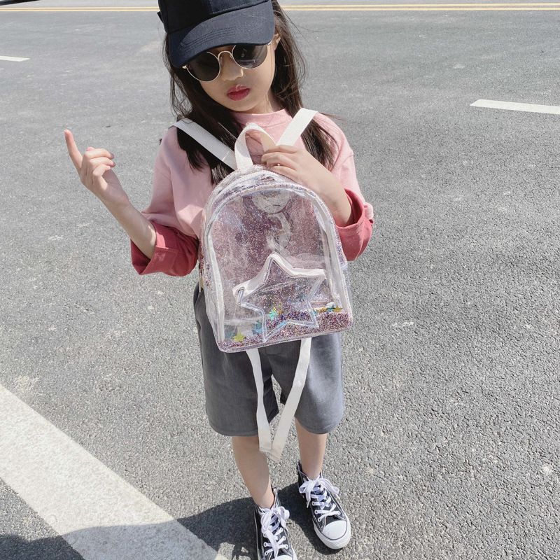 Girl's Medium All Seasons Pvc Star Fashion Transparent Square Zipper Fashion Backpack