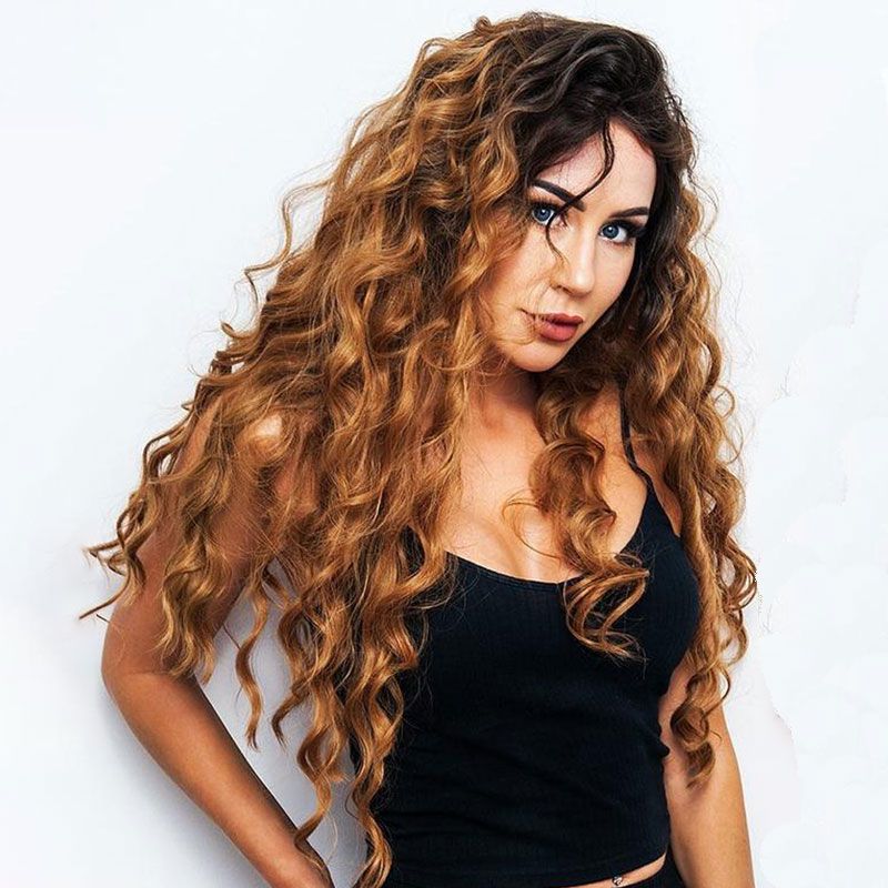Women's Fashion Brown Party High Temperature Wire Centre Parting Long Curly Hair Wigs
