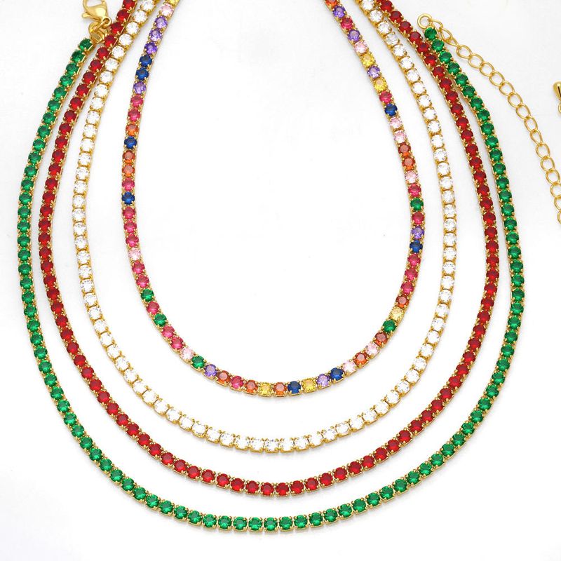Mode Mehrfarbig Bunt Kupfer Überzug Inlay Zirkon Halskette