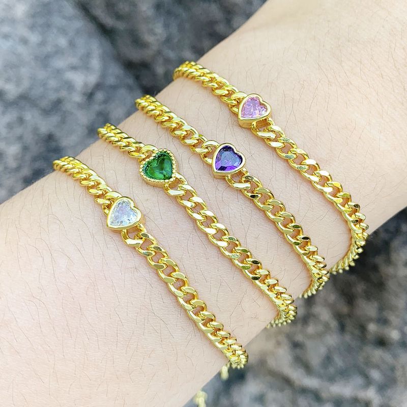 Mode Forme De Cœur Le Cuivre Bracelets Incruster Zircon Bracelets De Cuivre