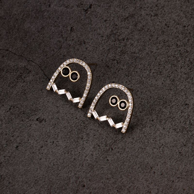 Funny Ghost Copper Gold Plated Zircon Ear Studs 1 Pair