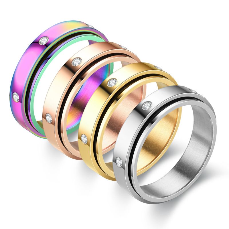 Fashion Heart Shape Titanium Steel Rings Plating Rhinestones Stainless Steel Rings 1 Piece