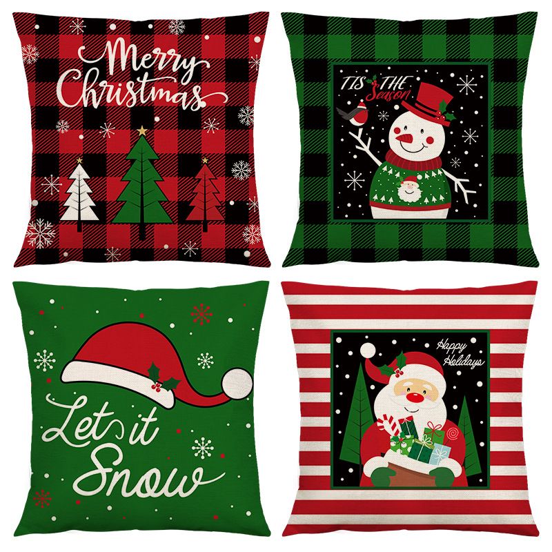 Cute Christmas Tree Santa Claus Linen Pillow Cases
