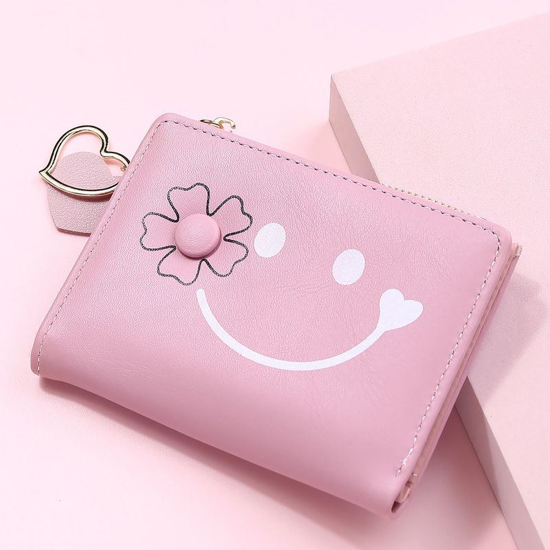 Women's Solid Color Flower Pu Leather Zipper Buckle Coin Purses
