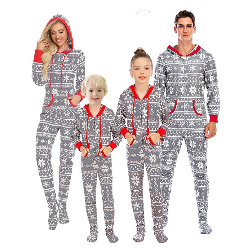 Cute Snowflake Deer Polyester Cotton Polyester Pants Sets Jumpsuits Family Matching Outfits