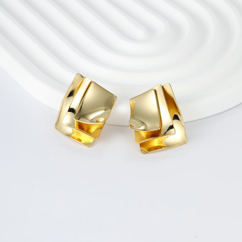 Fashion Square Copper Irregular Gold Plated Ear Studs 1 Pair