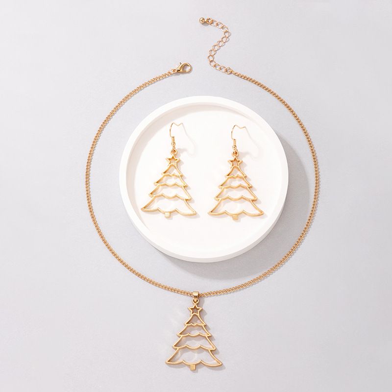 Cute Christmas Tree Elk Alloy Christmas Women's Earrings Necklace