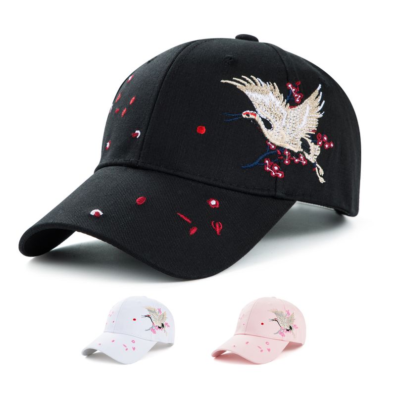Unisex Chinoiserie Bird Embroidery Curved Eaves Baseball Cap