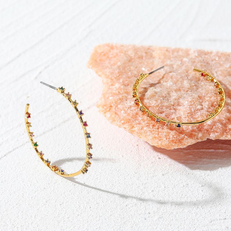 Retro Round Copper Hoop Earrings Artificial Gemstones Copper Earrings