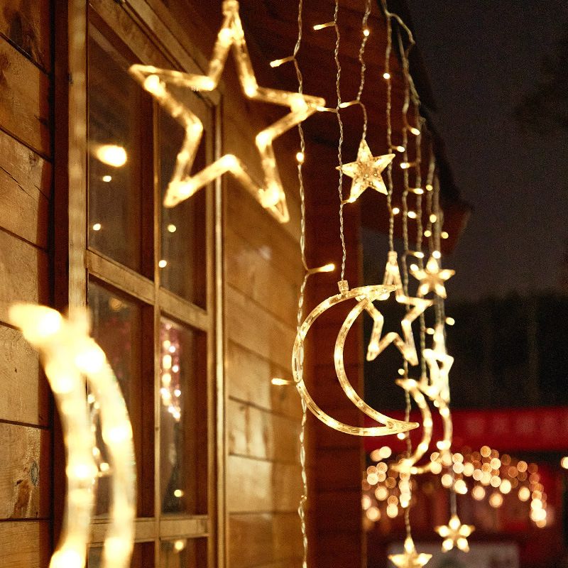 Navidad Lindo Estrella Luna El Plastico Fiesta Luces De Cadena