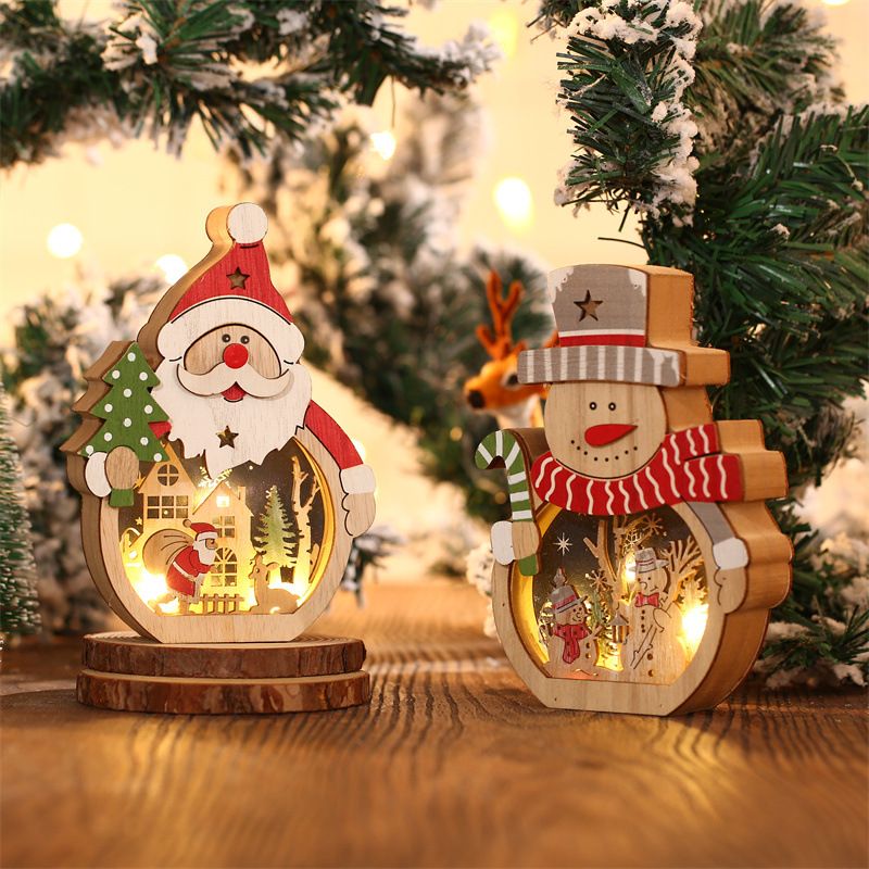 Christmas Santa Claus Snowman Wood Party Lightings