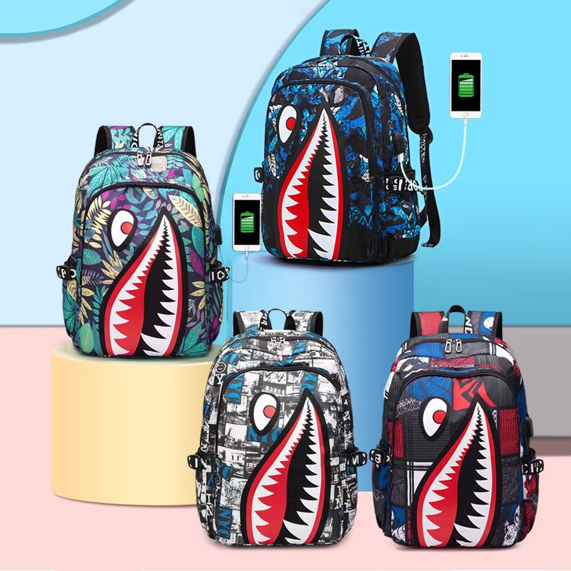 Boy's Medium All Seasons Nylon Cartoon Fashion Square Zipper Fashion Backpack