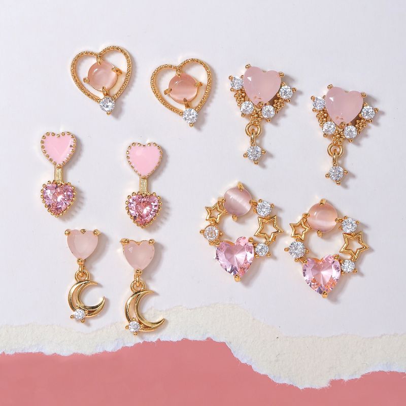 Fashion Heart Shape Brass Gem Ear Studs