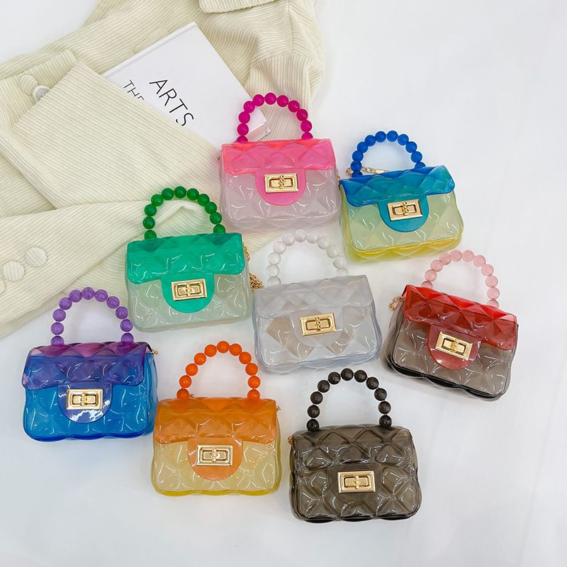 Women's Mini Pvc Color Block Fashion Transparent Square Lock Clasp Crossbody Bag
