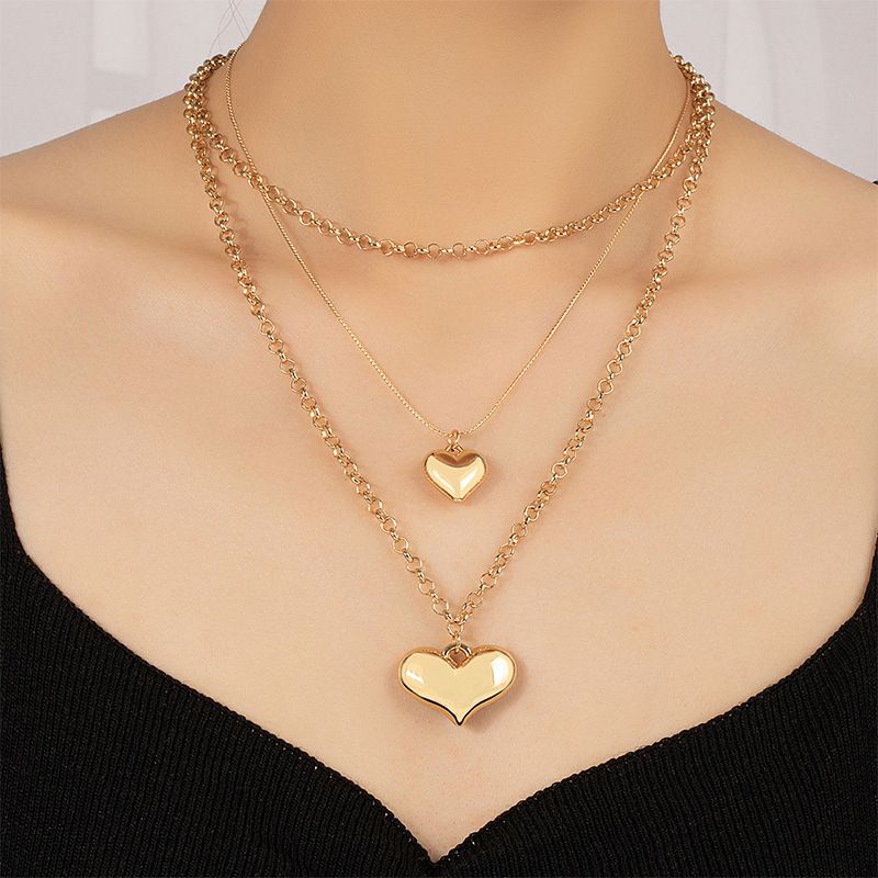 Fashion Heart Shape Alloy Plating Layered Necklaces