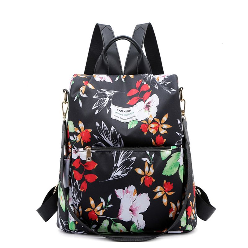 Women's Medium All Seasons Nylon Floral Fashion Square Zipper Functional Backpack