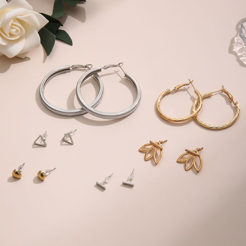 Exaggerated Triangle Heart Shape Alloy Plating Ear Studs 6 Pairs