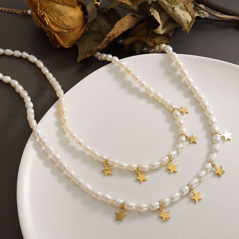 Elegant Geometrisch Stern Titan Stahl Halskette Perle Edelstahl Halsketten
