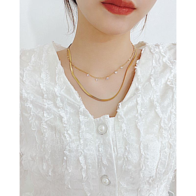 Fashion Solid Color Stainless Steel Plating Layered Necklaces