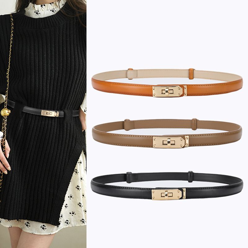Fashion Rectangle Leather Metal Button Belt