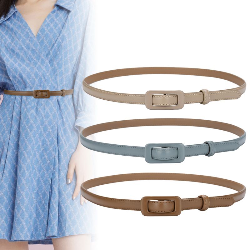 Fashion Rectangle Leather Metal Button Belt