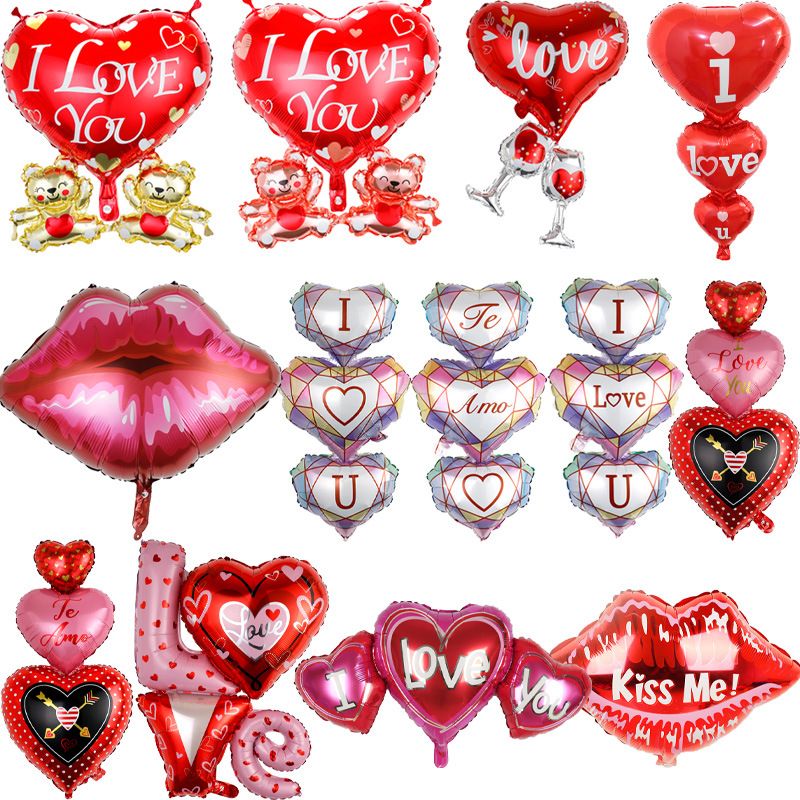Día De San Valentín Labios Forma De Corazón Película De Aluminio Fecha Globos