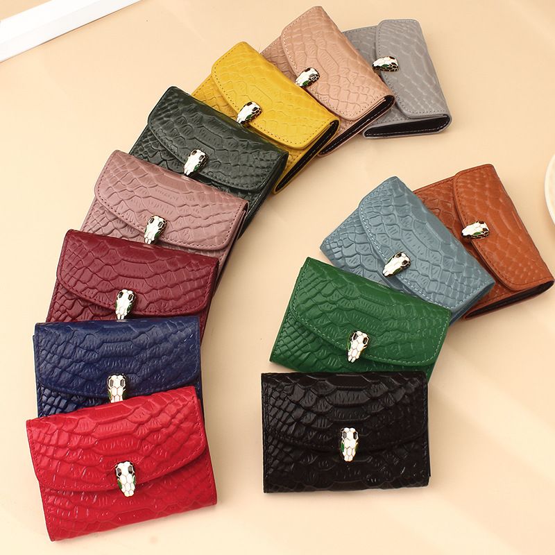 Women's All Seasons Leather Solid Color Fashion Square Buckle Card Holder