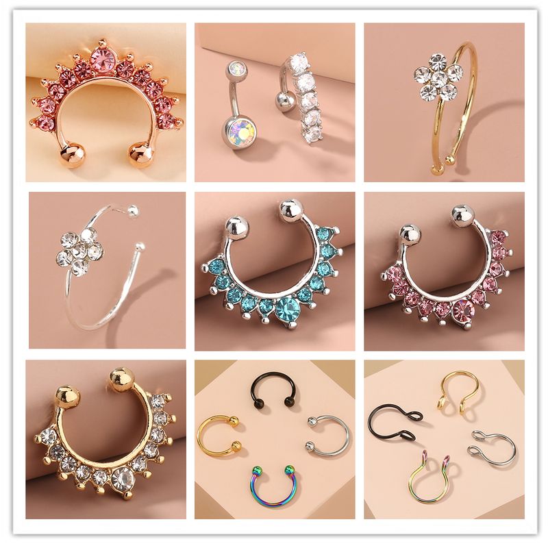 Cool Style C Shape Water Droplets Alloy Inlay Zircon Nose Ring