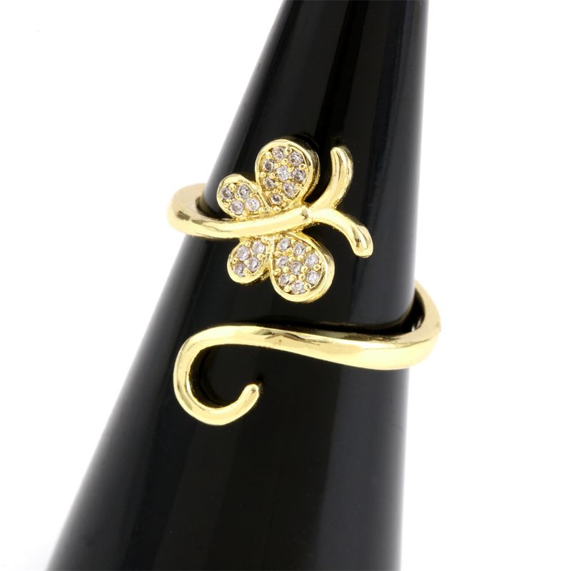 Fashion Butterfly Copper Open Ring Gold Plated Zircon Copper Rings