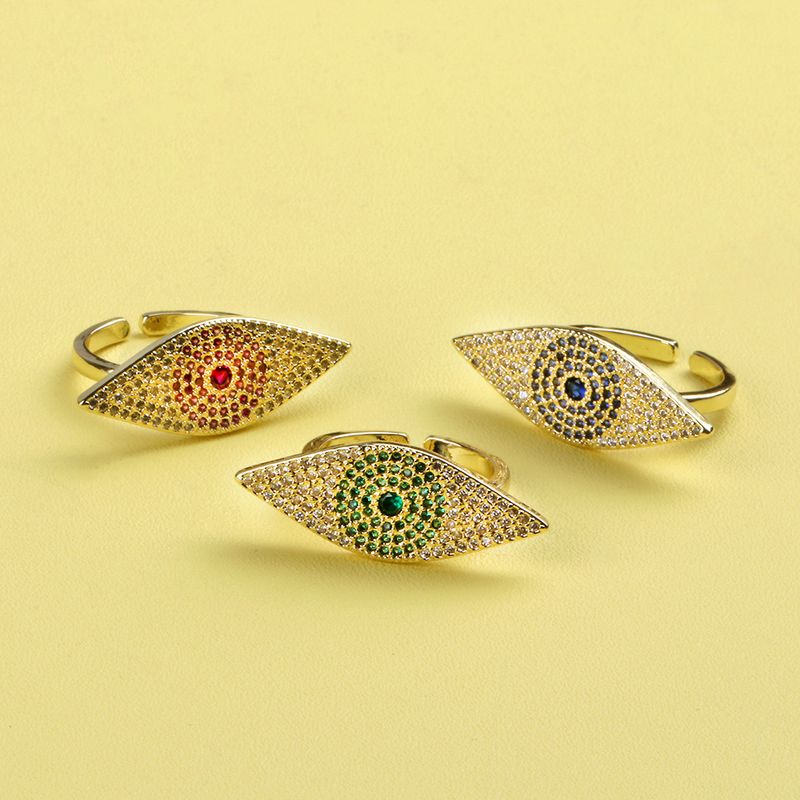 Simple Style Eye Copper Open Ring Gold Plated Zircon Copper Rings