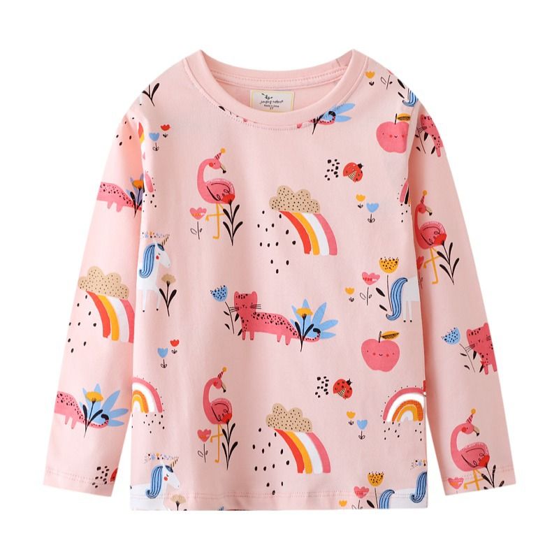 Fashion Cartoon Rainbow Flamingo Cotton T-shirts & Blouses