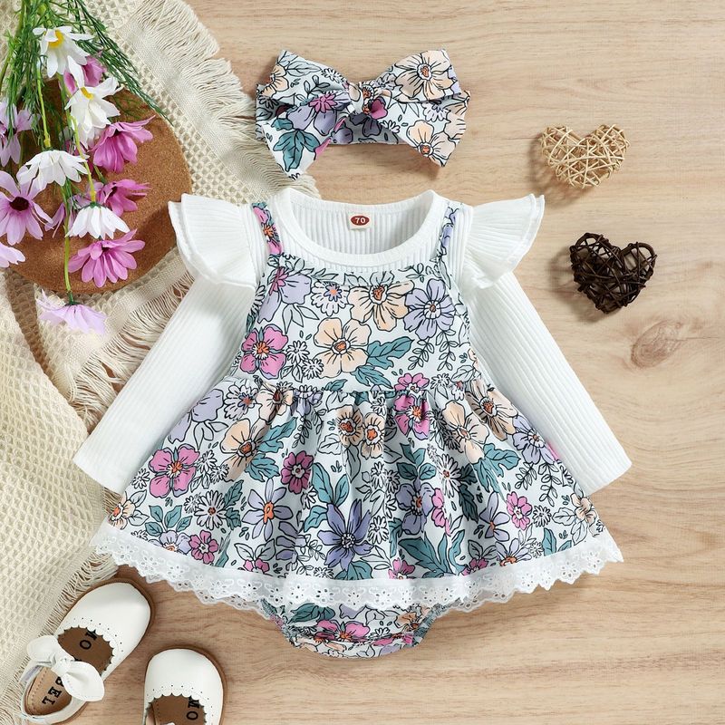 Süß Blume Baumwolle Polyester Mädchen Kleidung Sets