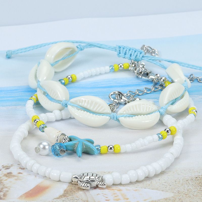 Retro Estrella De Mar Cascarón Aleación Con Cuentas Mujeres Pulsera